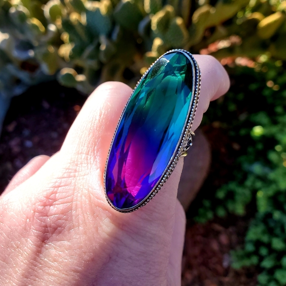 New Amazing Bi-Color Tourmaline 925 Silver Statement Ring. - Picture 4 of 16